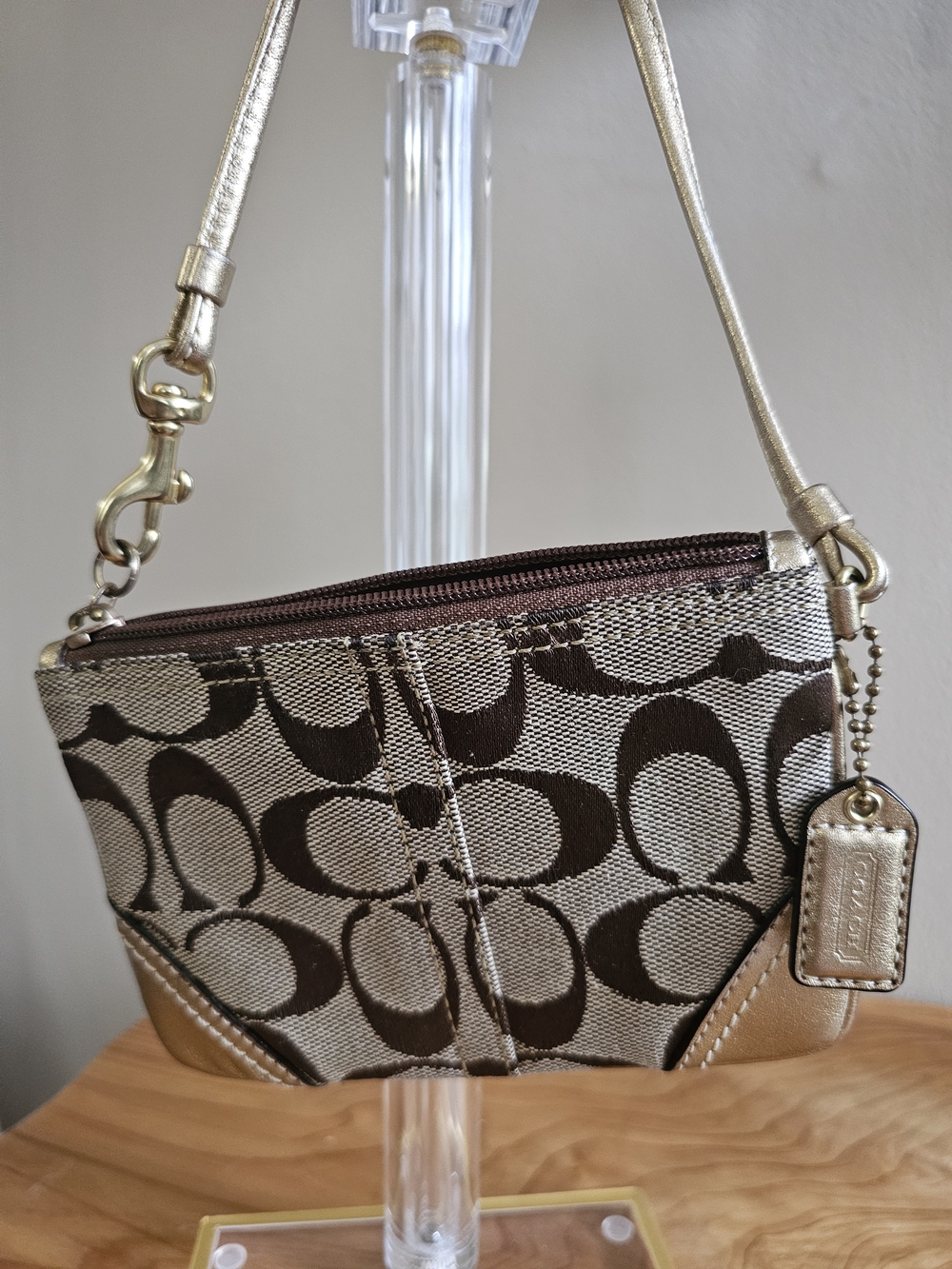 Coach Signature Canvas Wristlet in Brown and Gold - Picture 7 of 7